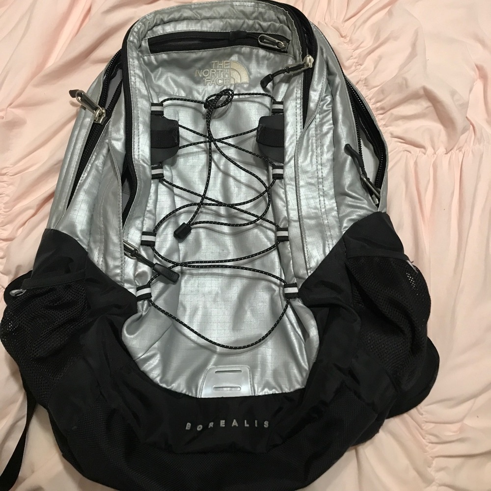 Silver North Face Backpack